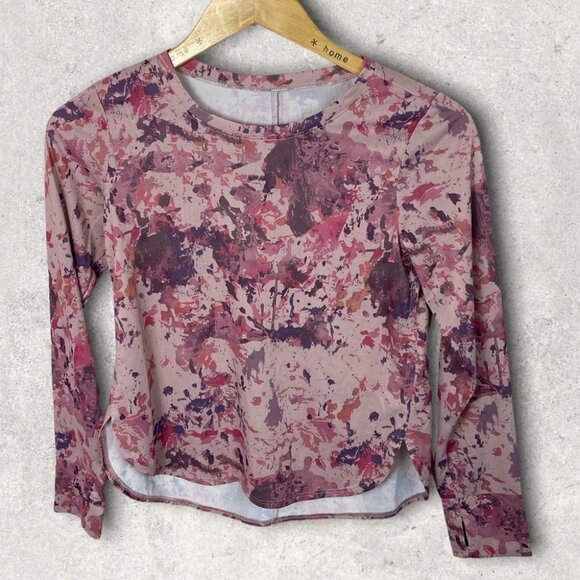 New Nordstrom Zella Girl Print Curved Hem T-Shirt Pink Splatter Size Large Top L - Picture 2 of 8